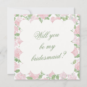 Pink and Green Hydrangea Bridesmaid Proposal Card