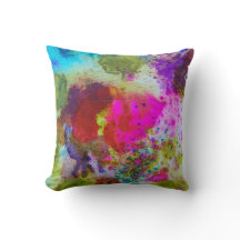Pink and green inky abstract design pillow
