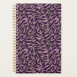  Pink and Green Leaf Pattern on Dark Purple Back Planner