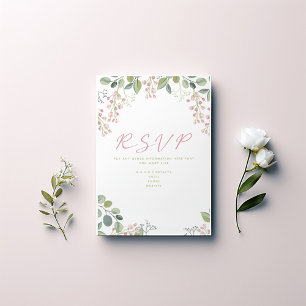 Pink and green leaves and flowers "RSVP" card