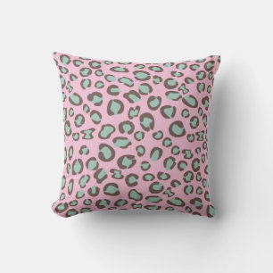 Pink and green leopard print throw pillow
