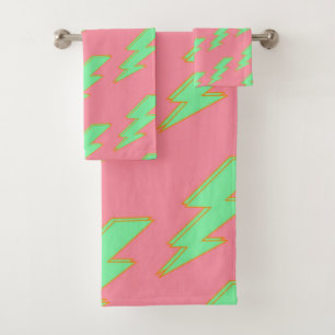 Pink and Green Lightning Vibrant and Fun Spring Bath Towel Set