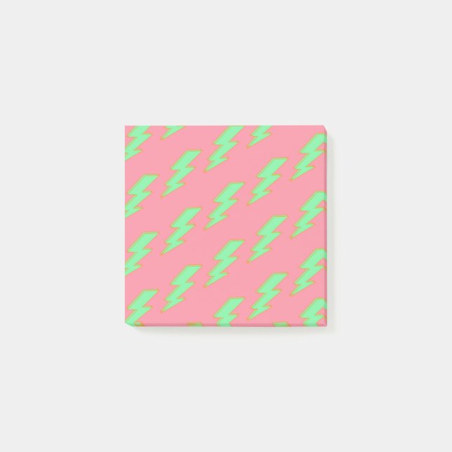 Pink and Green Lightning Vibrant Back-to-School  Post-it Notes (Front)