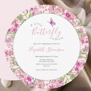Pink and Green Little Butterfly Floral Baby Shower Invitation