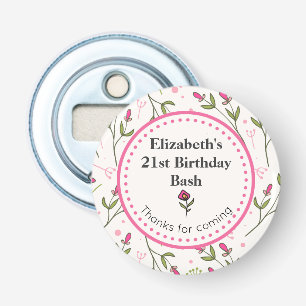 Pink and Green Long Stem Wildflowers Birthday Bottle Opener