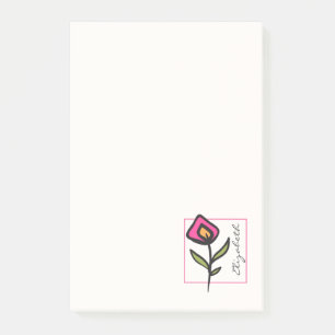 Pink and Green Long Stem Wildflowers Personalised Post-it Notes