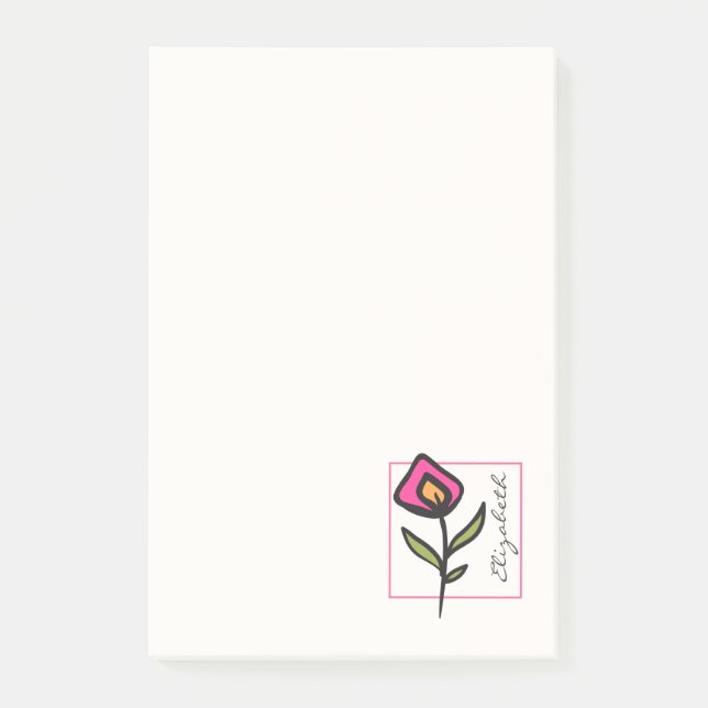 Pink and Green Long Stem Wildflowers Personalised Post-it Notes (Front)