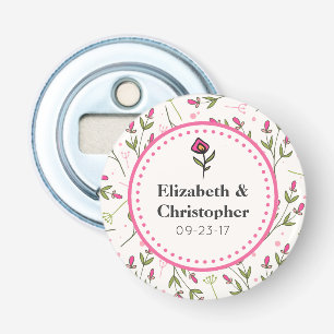 Pink and Green Long Stem Wildflowers Wedding Bottle Opener