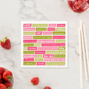Pink and Green Love Letter Typography Squares Napkin