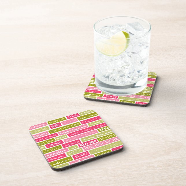 Pink and Green Love Letters Coaster (Right Side)
