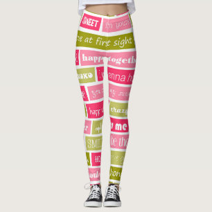 Pink and Green Love Letters Leggings