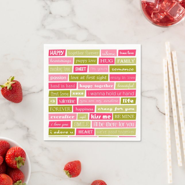 Pink and Green Love Letters Napkin (Insitu)