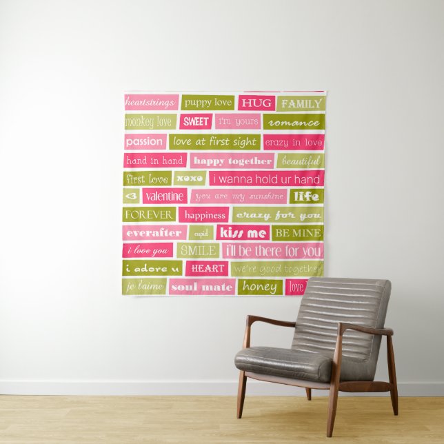 Pink and Green Love Letters Tapestry (In Situ)