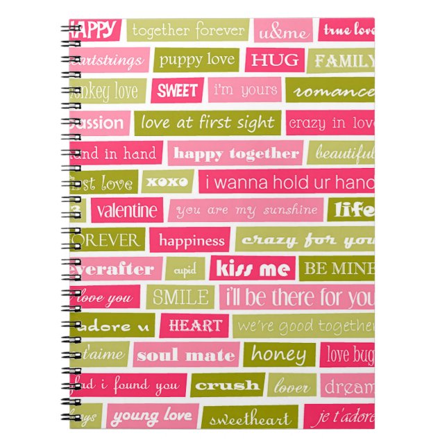 Pink and Green Love Quotes Notebook (Front)