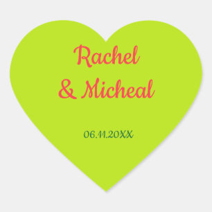 Pink and Green Lovely Wedding Heart Sticker