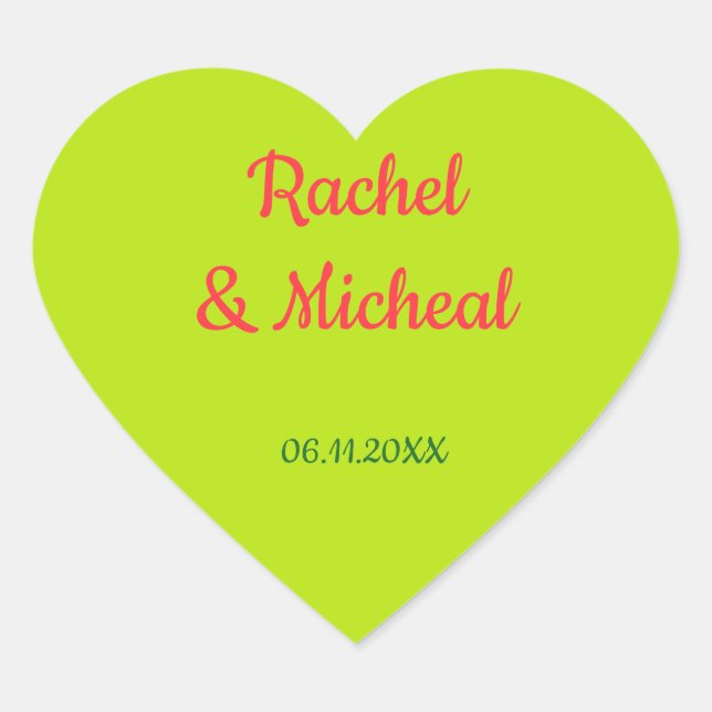 Pink and Green Lovely Wedding Heart Sticker (Front)