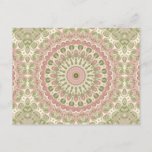 Pink and Green Mandala Pattern Design Postcard