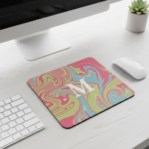 Pink and Green Marble Monogram Mouse Mat