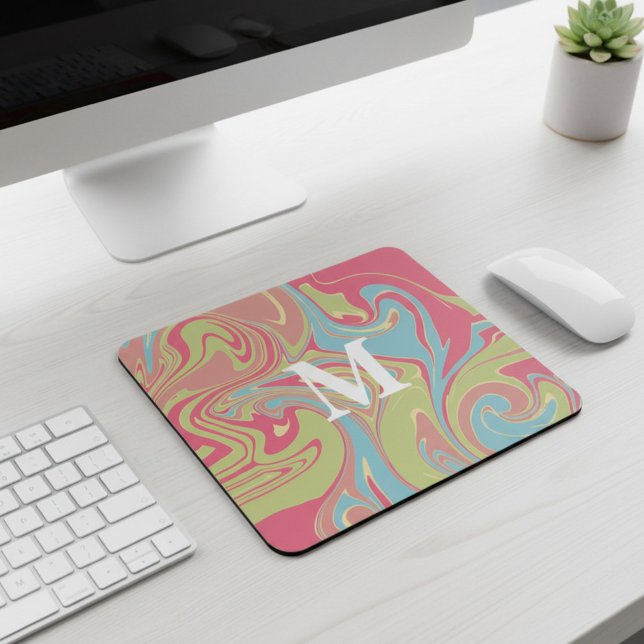 Pink and Green Marble Monogram Mouse Mat (Creator Uploaded)