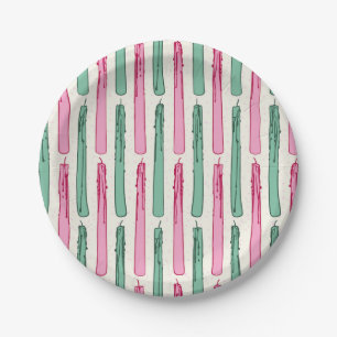 Pink and Green Melted Candlesticks and Speckles Paper Plate