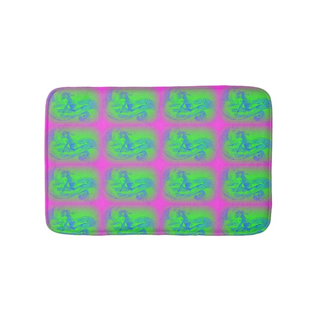 pink and green mermaids pattern bath mat (Front)