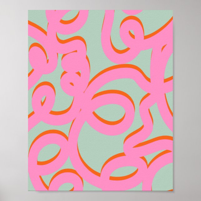 Pink And Green Mid Century Modern Abstract Lines Poster (Front)