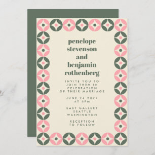 Pink and Green Mid Mod Geometric Chic Wedding Invitation