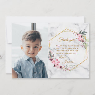 Pink and Green Minimalist White Marble  Thank You Card