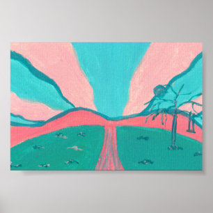 Pink and Green Minimalistic Landscape Print