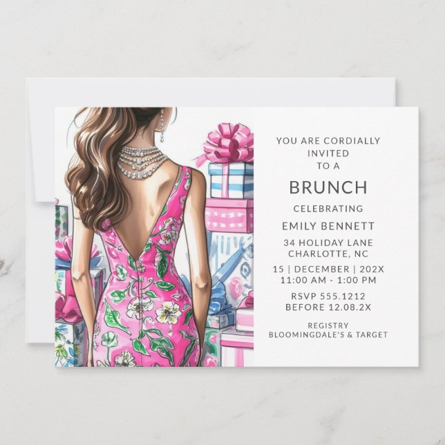 Pink and Green Modern Bridal Shower Invitation (Front)