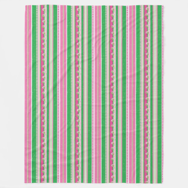 Pink and Green Modern Striped Fleece Blanket (Front)