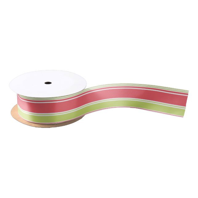 Pink and Green Modern Stripes Satin Ribbon (Spool)
