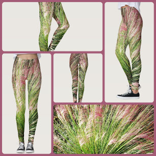 Pink and Green Monet inspired Muhly Grass Leggings