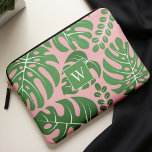 Pink and Green Monogrammed Monstera Leaves Laptop Sleeve<br><div class="desc">Trendy and chic monstera leaves pattern monogrammed design.</div>