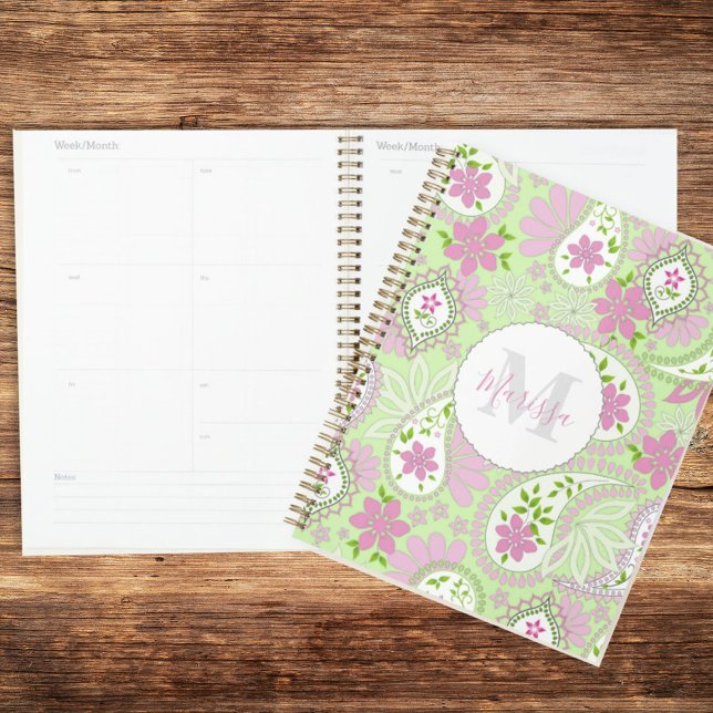 Pink and Green Monogrammed Paisley Custom Planner (Creator Uploaded)