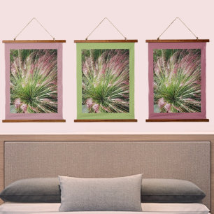 Pink and Green Muhly Grass Photographic Nature Hanging Tapestry