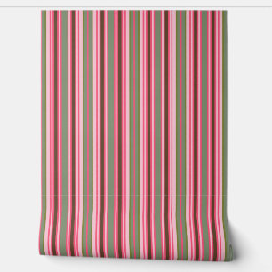 Pink and green multi-stripe  wallpaper
