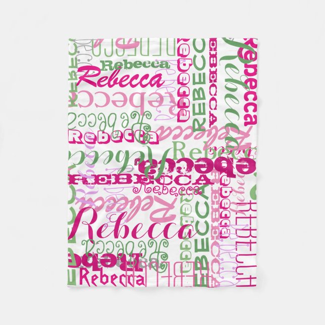 Pink and Green Name Collage Girl's Allover Print Fleece Blanket (Front)