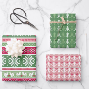 Pink and Green Nordic Trio Wrapping Paper Sheet