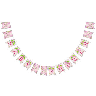 Pink and Green Nostalgic Floral bunting banner
