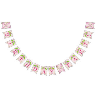 Pink and Green Nostalgic Floral bunting banner