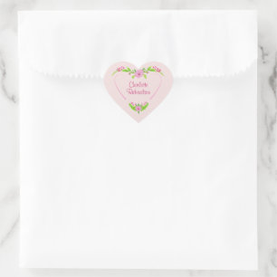 Pink and Green Nostalgic Floral Heart Sticker