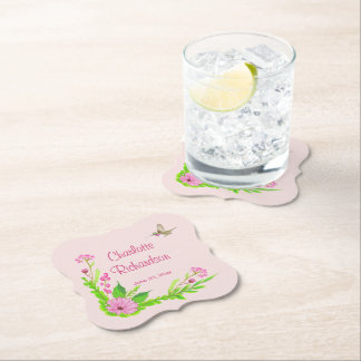 Pink and Green Nostalgic Floral Paper Coaster