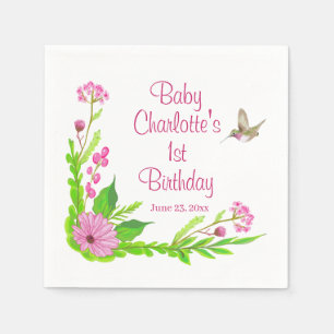 Pink and Green Nostalgic Floral Paper Napkin
