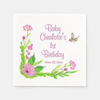 Pink and Green Nostalgic Floral Paper Napkin