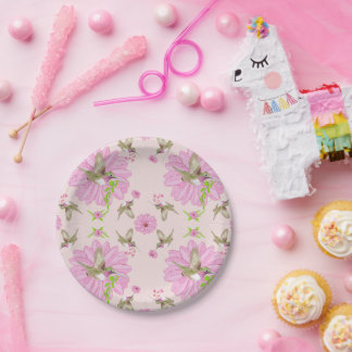 Pink and Green Nostalgic Floral Paper Plate