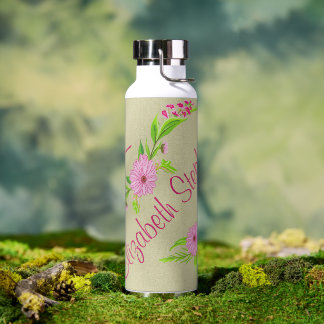 Pink and Green Nostalgic Floral Water Bottle