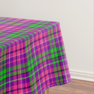 Pink and Green On Purple Plaid Tartan Pattern Tablecloth