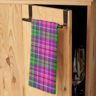 Pink and Green On Purple Plaid Tartan Pattern Tea Towel