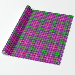 Pink and Green On Purple Plaid Tartan Pattern Wrapping Paper
